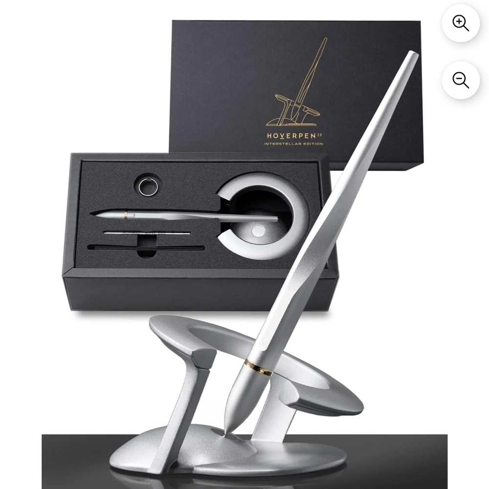 Hoverpen 2.0 Interstellar Edition Starlight Silver Ballpoint Pen Set with Stand